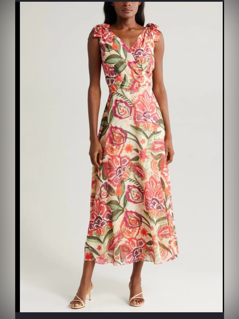 NWT Chelsea 8 TIE SHOULDER MAXI DRESS IN IVORY MULTI, Size XL